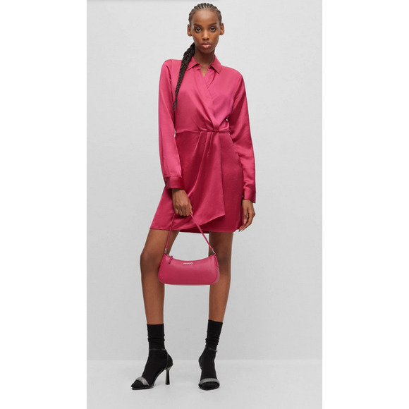 HUGO Wrap Front Long Sleeved Dress In Satin Med Pink Size 10